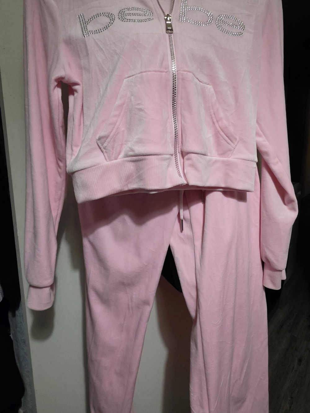 bebe Pink Velour Zip Hoodie & Jogger Set